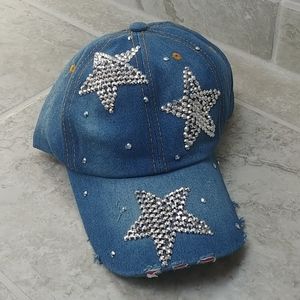 NWT Rhinestone stars denim hat
